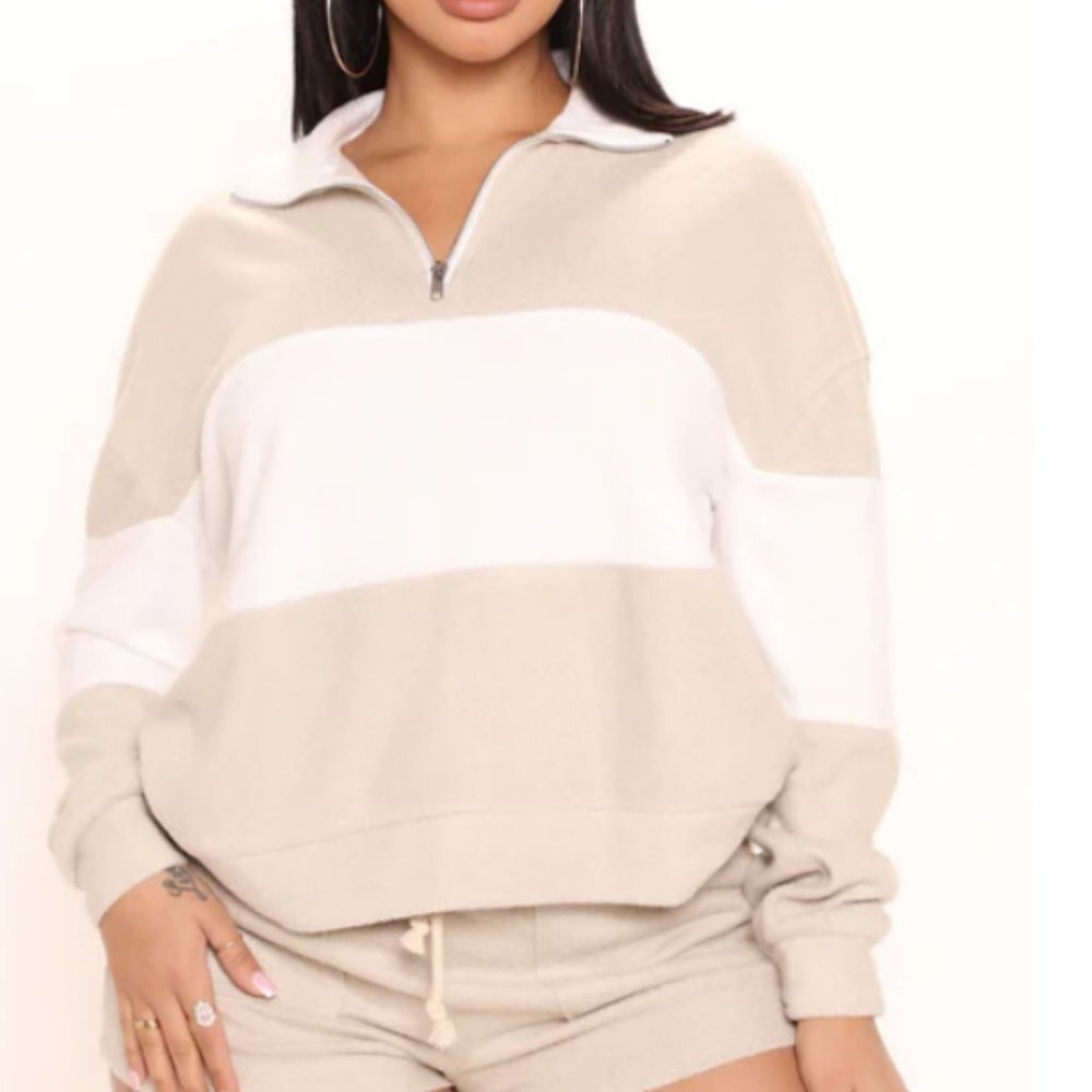 FN | Quarter Zip Sweatshirt | Tan/White | Size M​